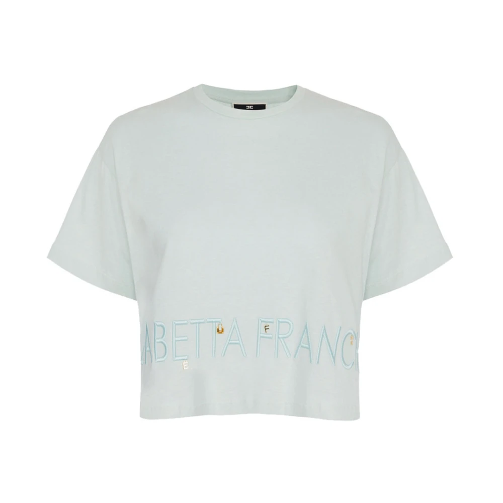 Elisabetta Franchi Geborduurde Jersey Cropped T-shirt met Charms Blue Dames