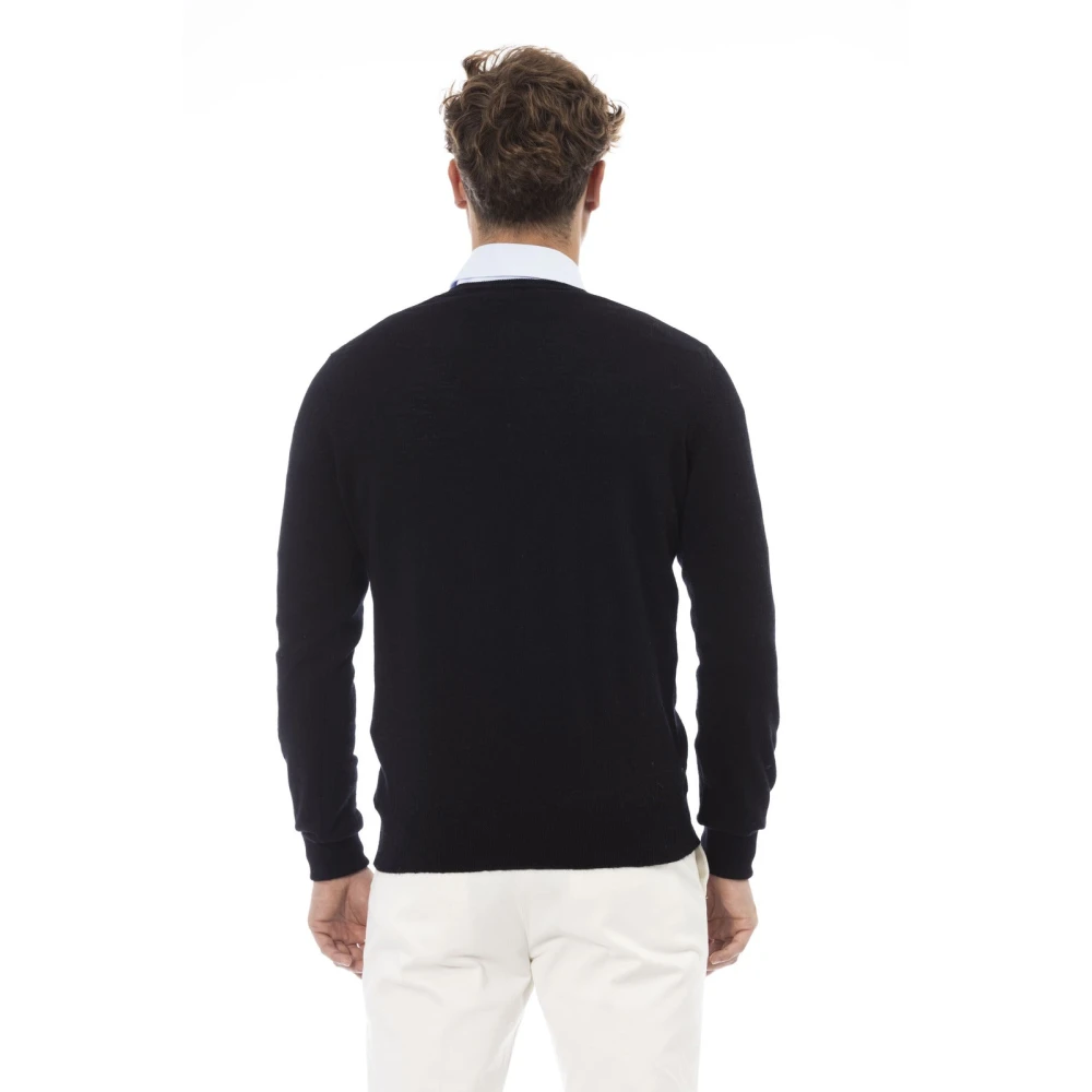 Alpha Studio V-hals trui met lange mouwen Black Heren
