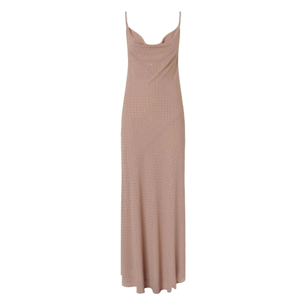Pinko Women's Brown Maxi Dresses, S, Long Slip Dress With Rhinestones
