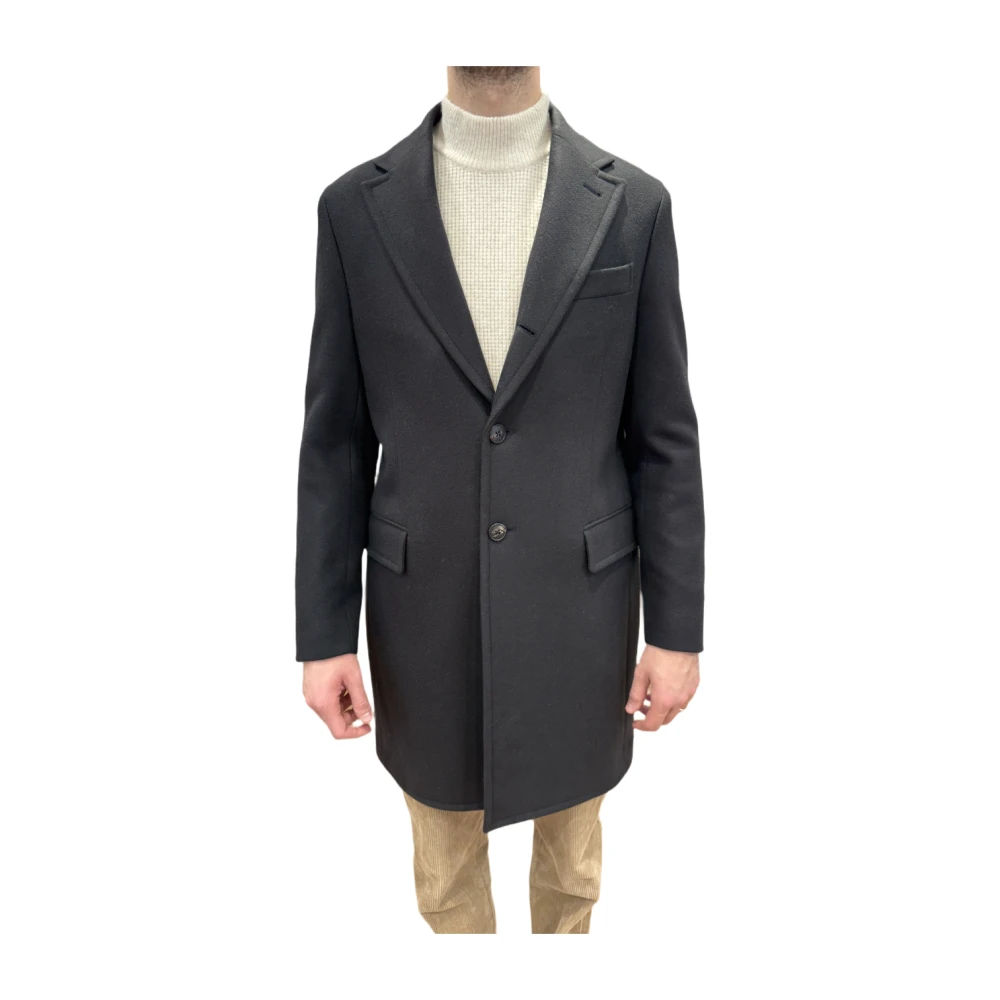 Boglioli Nachtblauwe Jas met Diagonaal Weefsel Black Heren