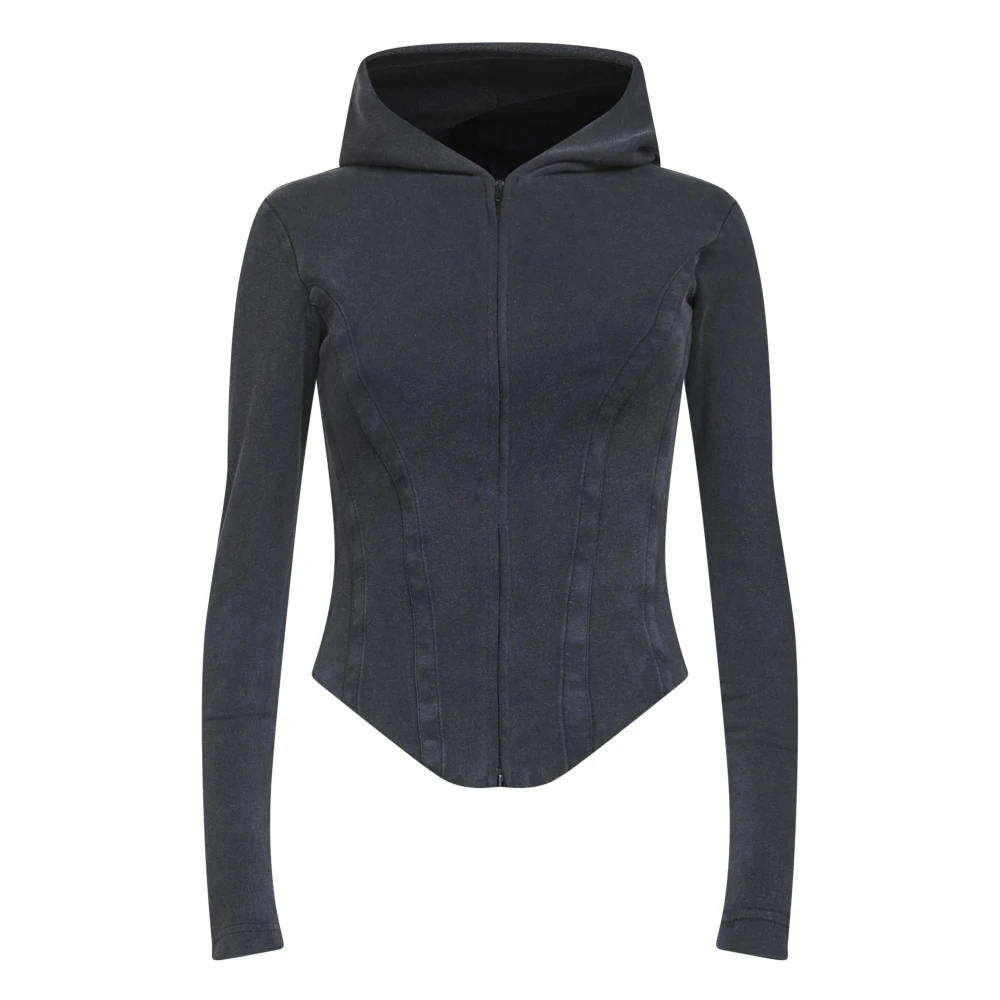 Balenciaga Women's Black Zip-Throughs, S, Hooded Zip Jumper With Corset Detail