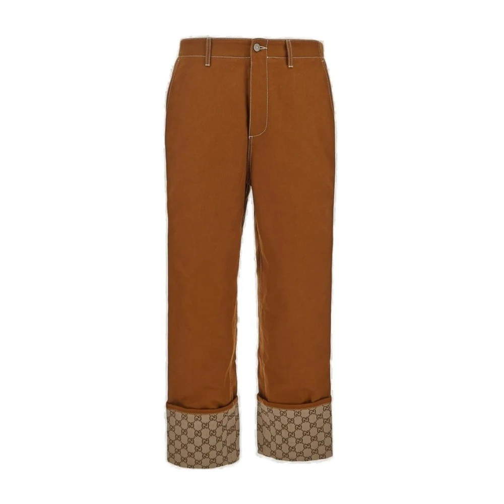 Gucci Monogram Katoenen Broek met Logo op de Achterkant Brown Heren