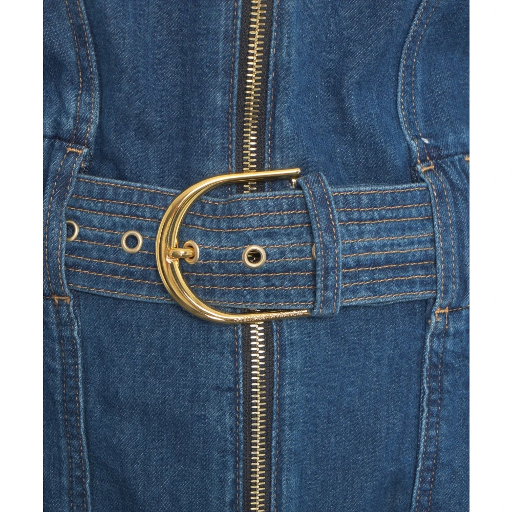 Elisabetta Franchi Blauwe Denim Korte Jumpsuit met Zakken Blue Dames
