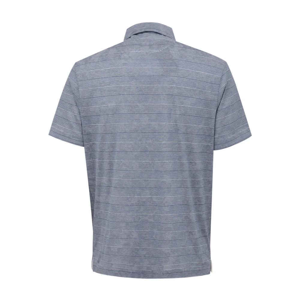 Canali Blauw Gestreept Poloshirt met Korte Mouwen Blue Heren