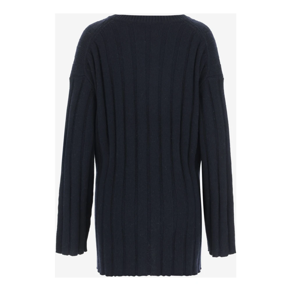 allude Navy Katoen Kasjmier Crew Neck Sweater Blue Dames