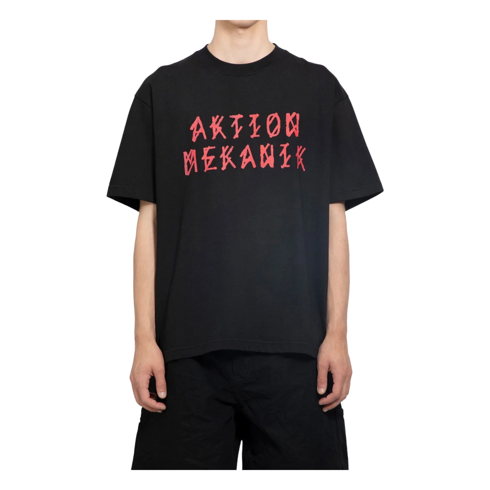 44 Label Group Svart Jersey Tee med Aktion Mekanik Print Black, Herr