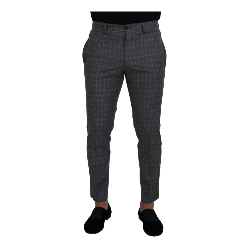 Dolce & Gabbana Men's Gray Checkered Cotton Chino Pants