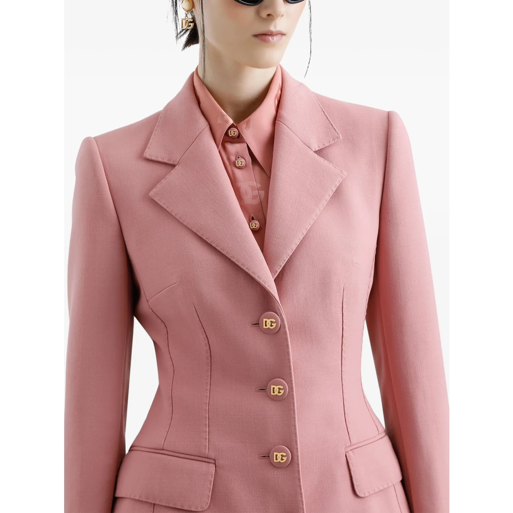 Dolce & Gabbana Roze Zijden Satijnen Jassen met Canneté-bedekte knopen Pink Dames