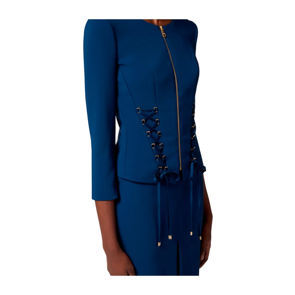 Elisabetta Franchi Double-Breasted Stretch Crepe Jacket Blue Dames