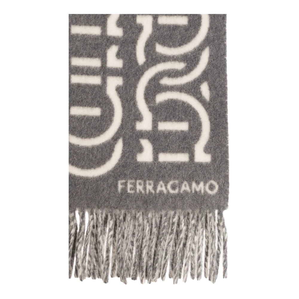Salvatore Ferragamo Wollen sjaal met logo Gray Heren