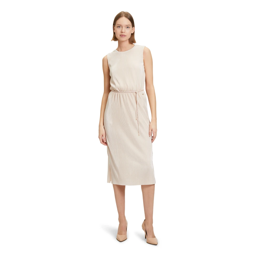 Betty & Co Mouwloze Geplooide Jurk Beige Dames