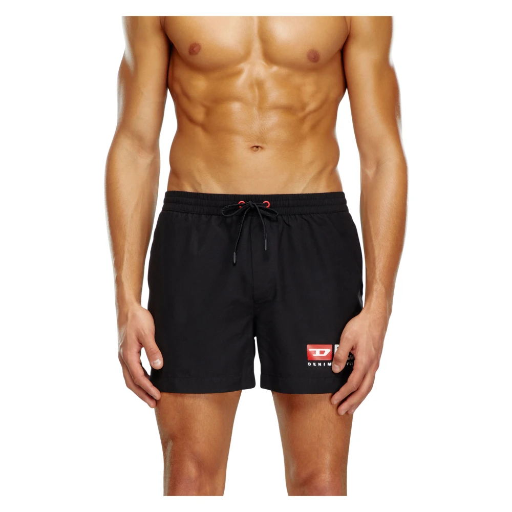 Diesel Mid-length swim shorts with logo print Black Heren