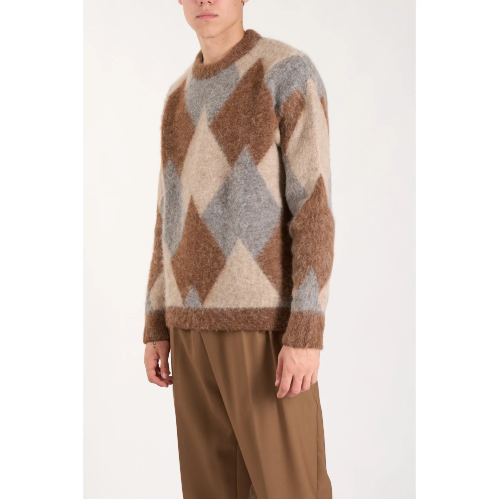Laneus Baby alpaca trui met ruitpatroon Multicolor Heren