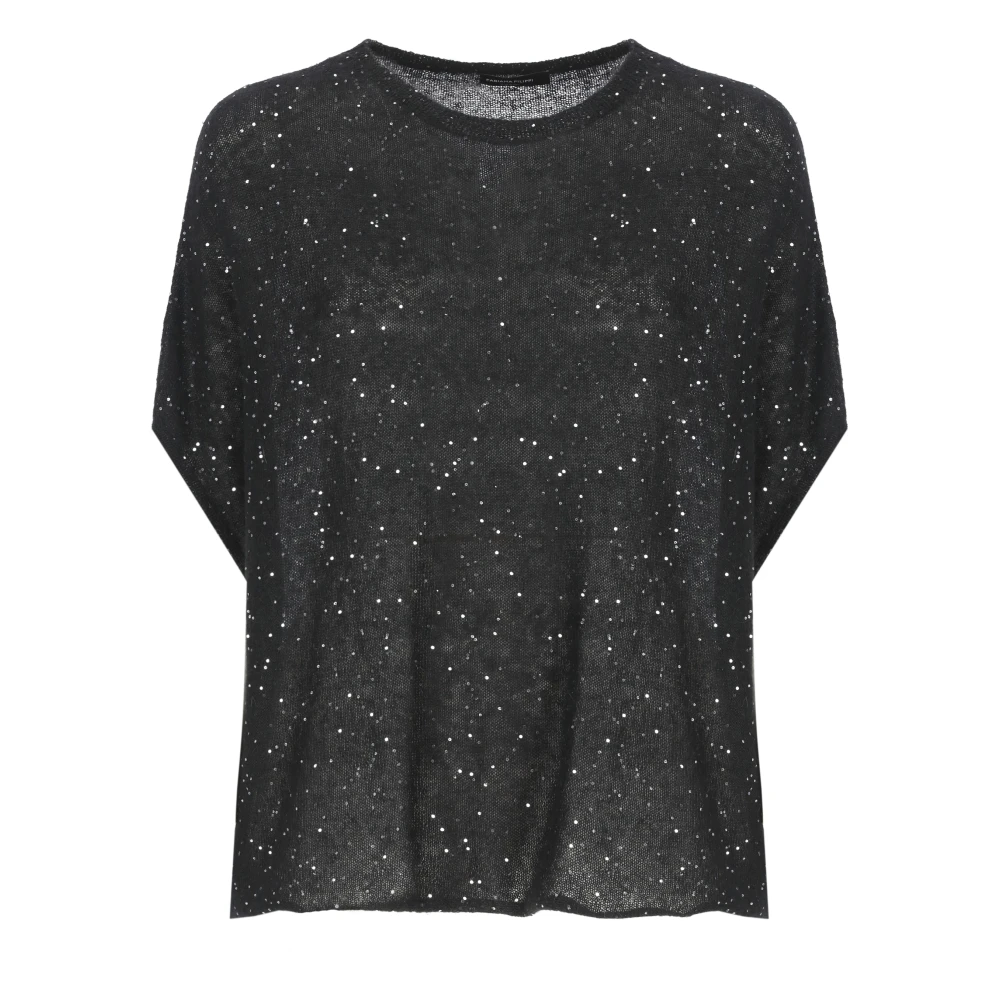 Fabiana Filippi Zwarte Paillet Mouwloze Ronde Hals Trui Black Dames
