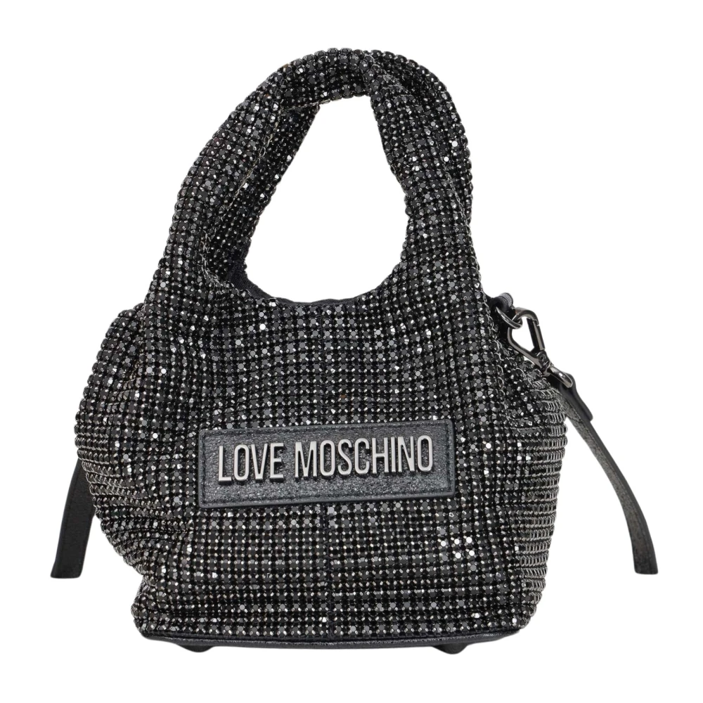 Love Moschino Zwarte handtas met strass en logo Black Dames