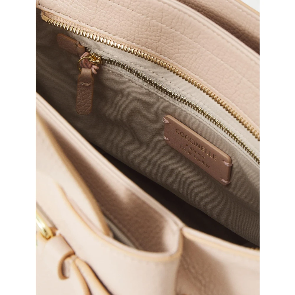 Coccinelle Leren schoudertas met logoprint Beige Dames