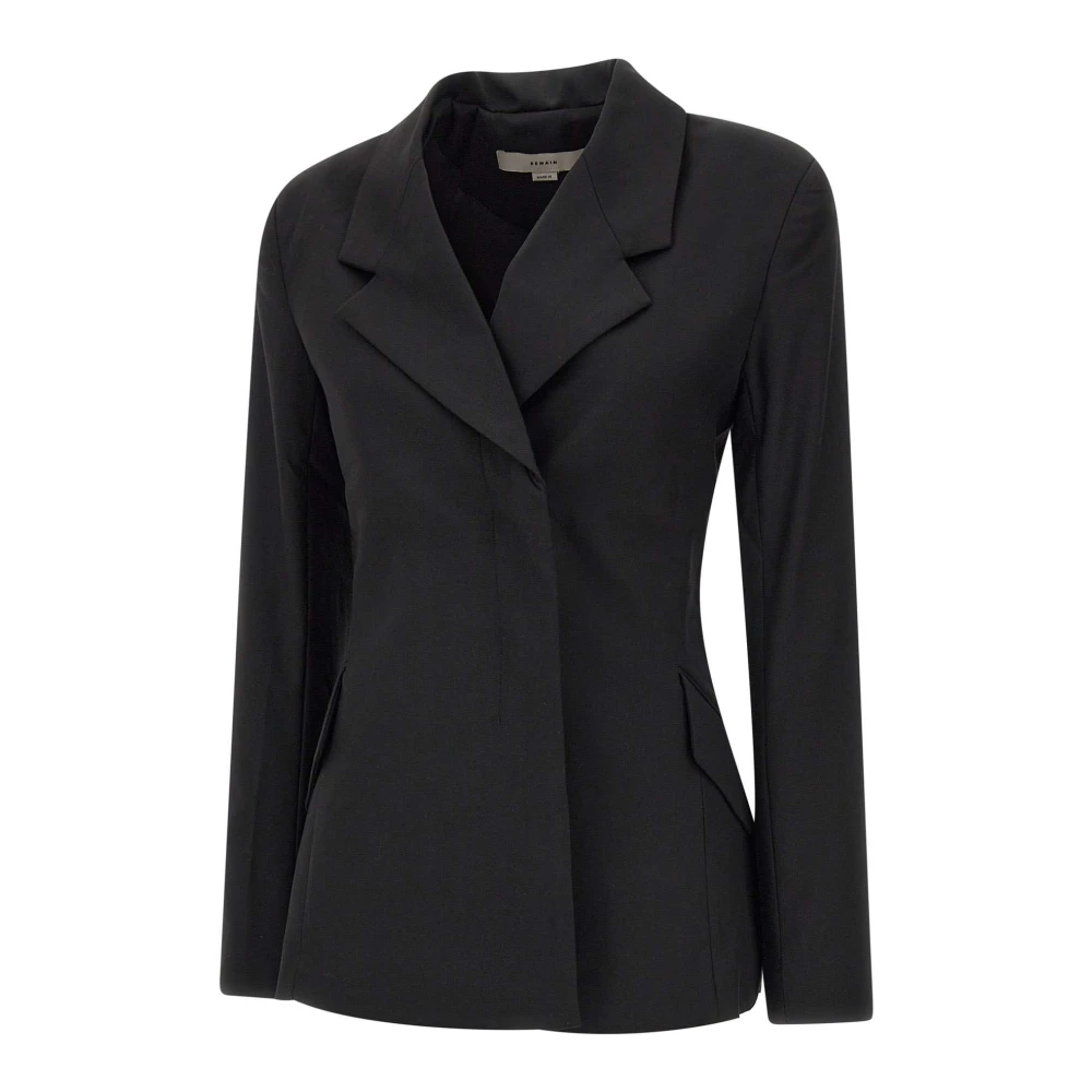 Remain Birger Christensen Zwarte Wollen Blazer met Peak Revers Black Dames