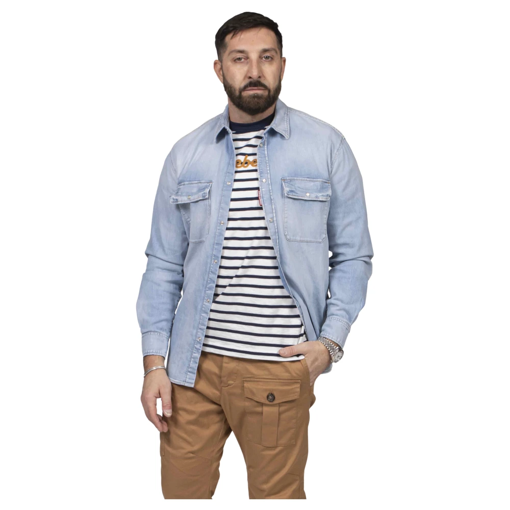 Dsquared2 Blue Denim Shirts, Male, S, Camicia Canadian