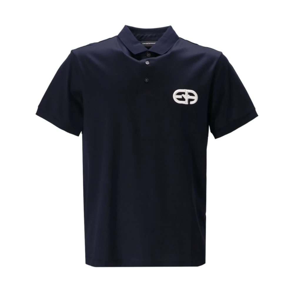 Emporio Armani Blauw Logo-Patch Poloshirt Blue Heren
