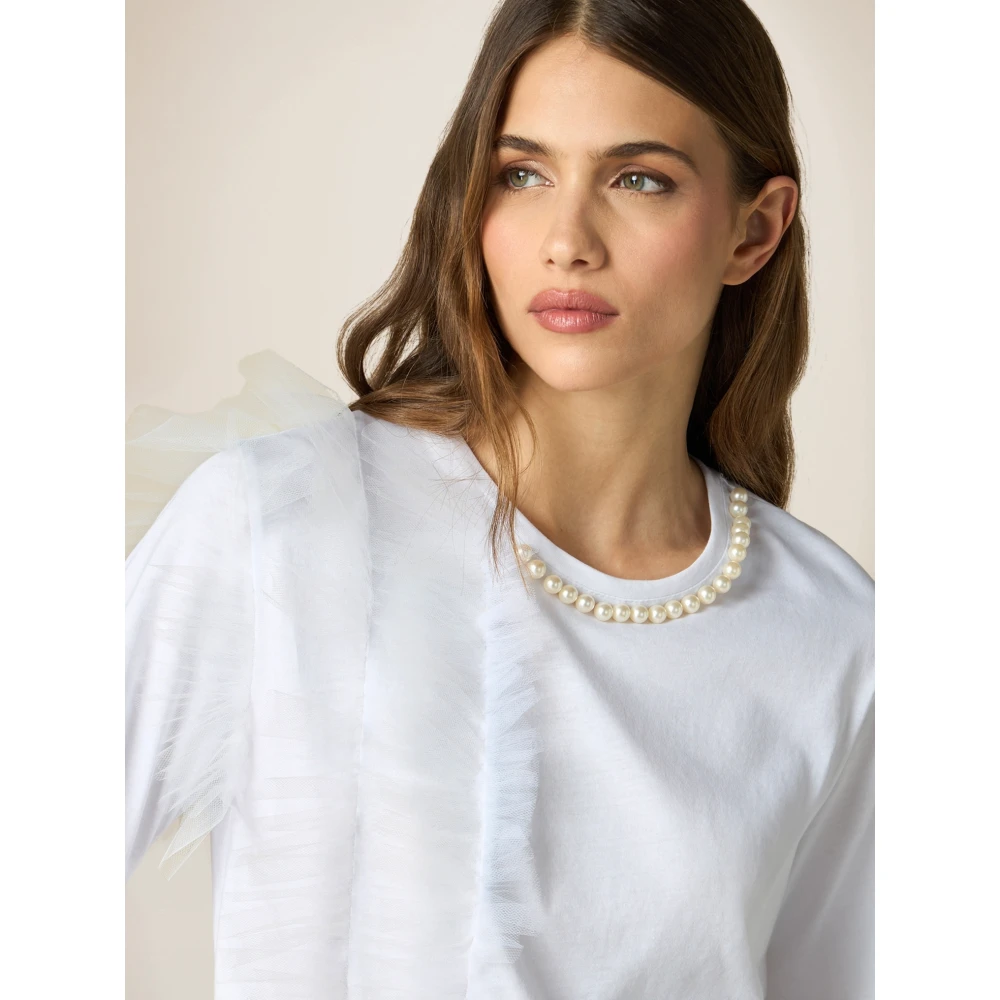 Oltre Parel en Tule T-shirt White Dames