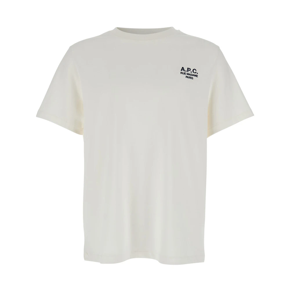 A.p.c. Men's White T-Shirts, Xl, Logo Embroidered Crewneck T-Shirt