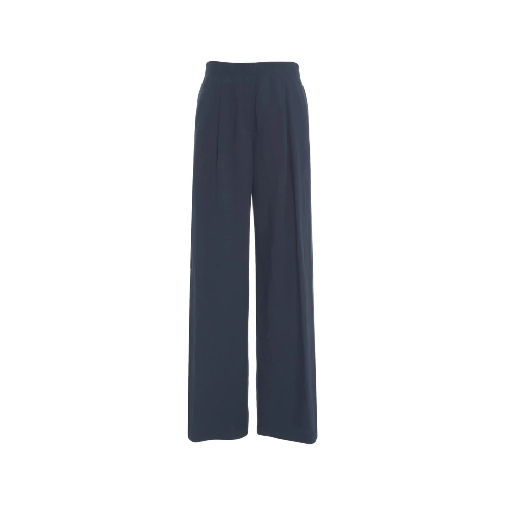 8pm Blauwe Linnen Blend Wijde Pijp Broek Blue Dames