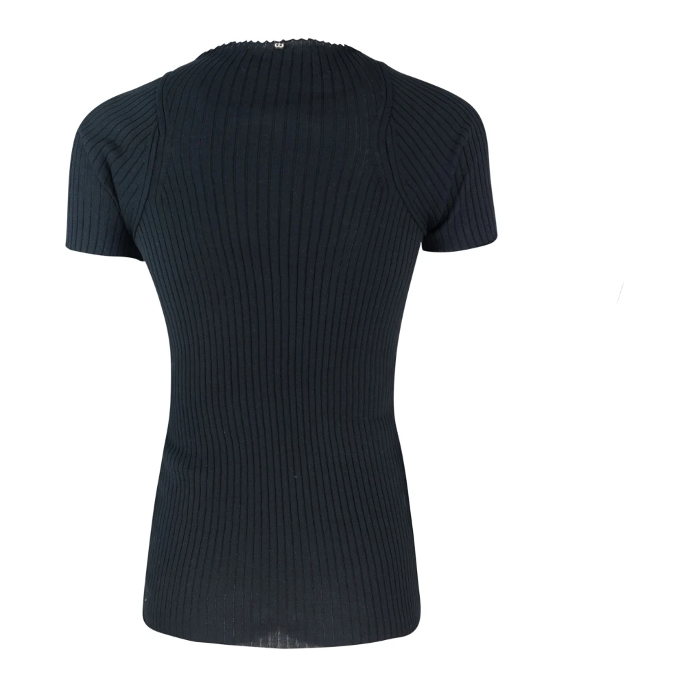 SPORTMAX Zwarte Geribbelde Katoenen Trui Black Dames