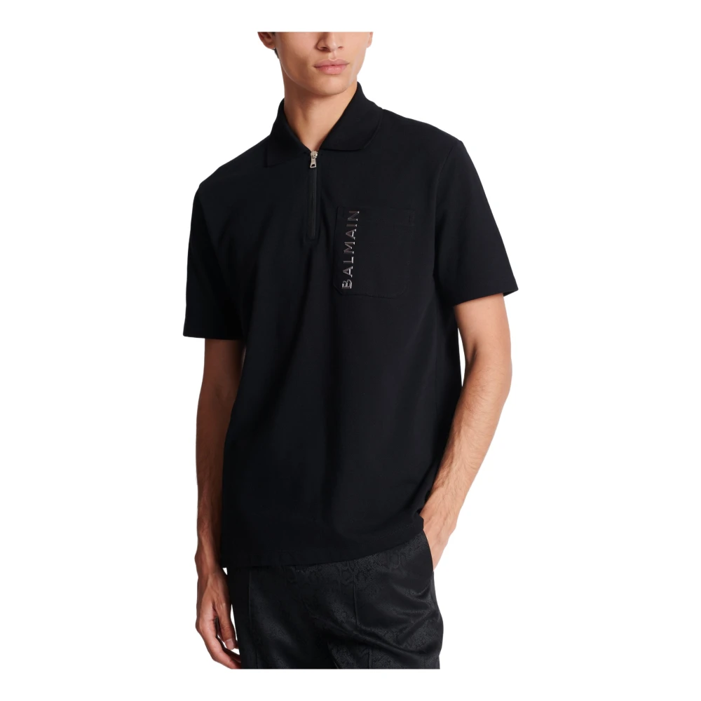 Balmain Gelamineerde Rits Polo Black Heren
