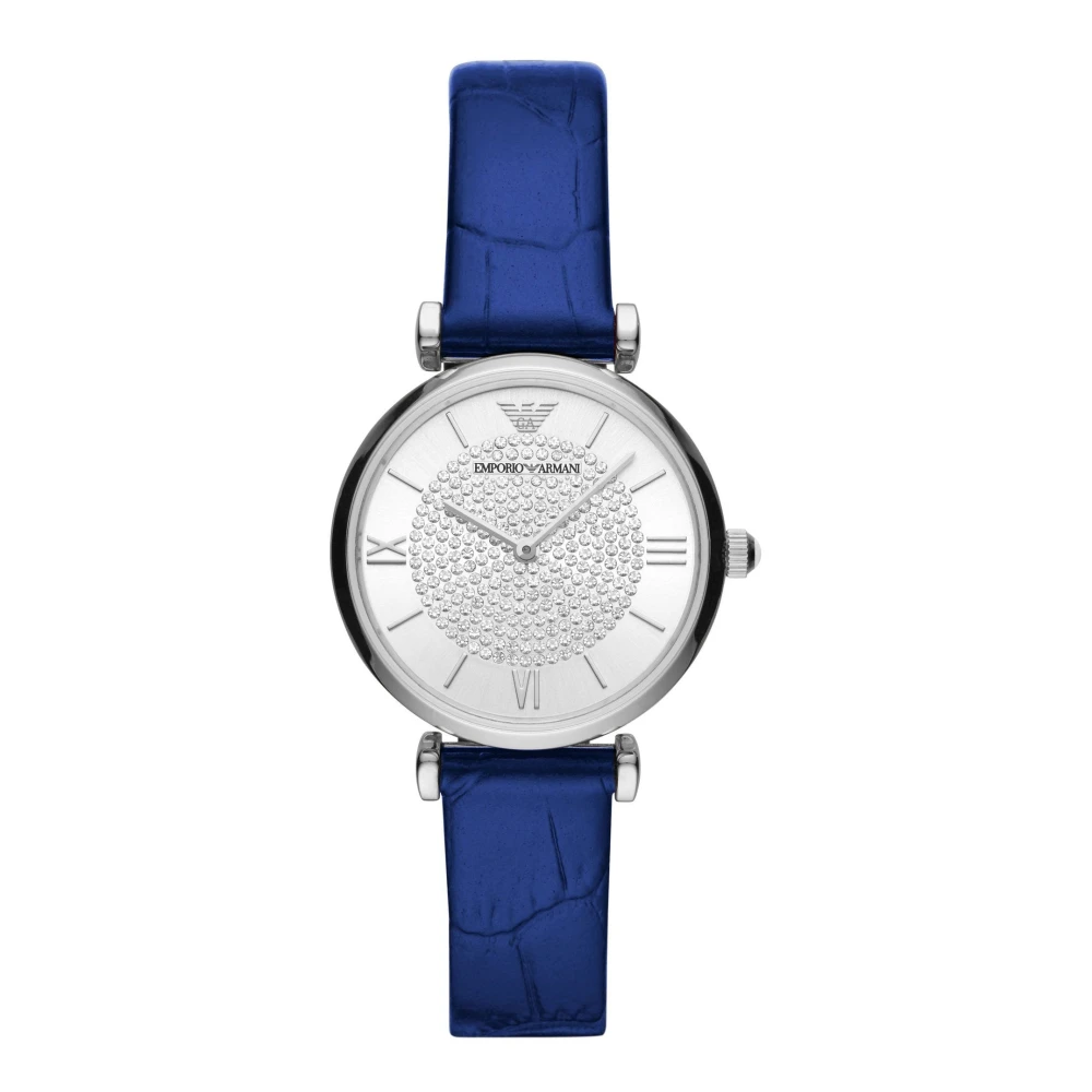 Emporio Armani Blue Classic Leather Watch - Female - Watches - One Size - Accessories