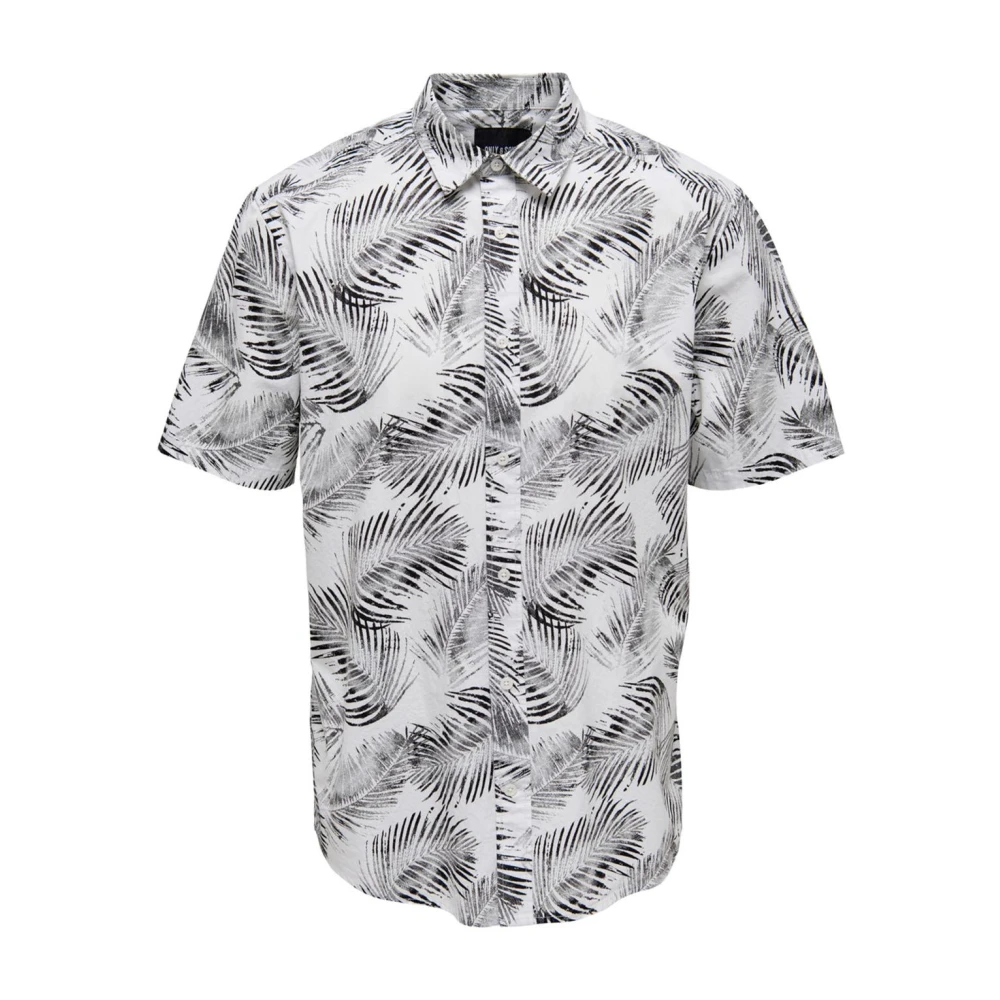 Only & Sons Men's White Printed Short Sleeve Shirt With Button Fastening