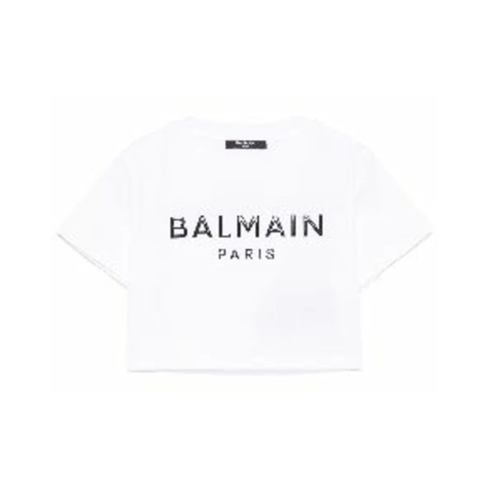 Balmain Barn Vit/Svart T-Shirt Topp White, Flicka