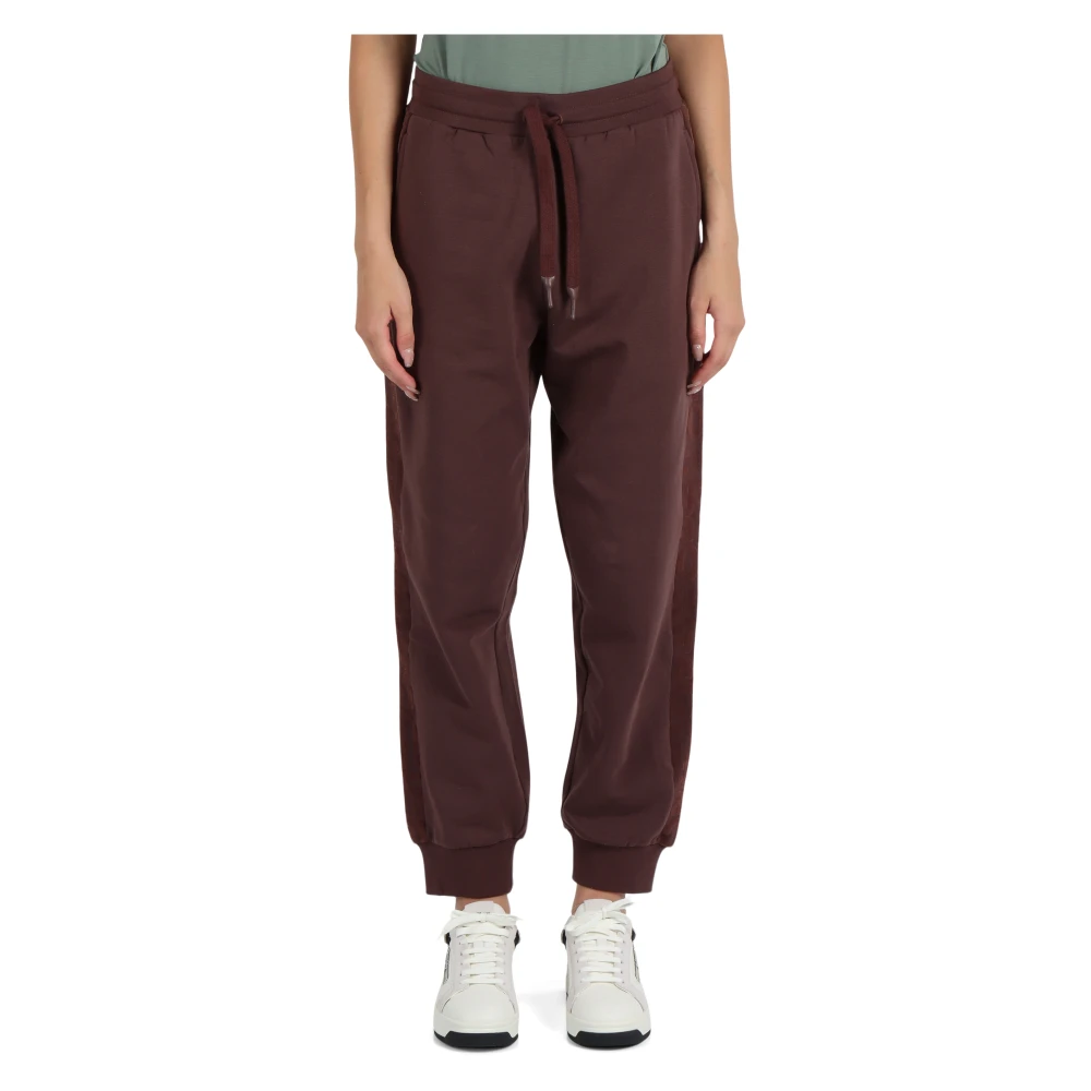 Emporio Armani EA7 Katoenen sweatpants met logoprint Brown Dames