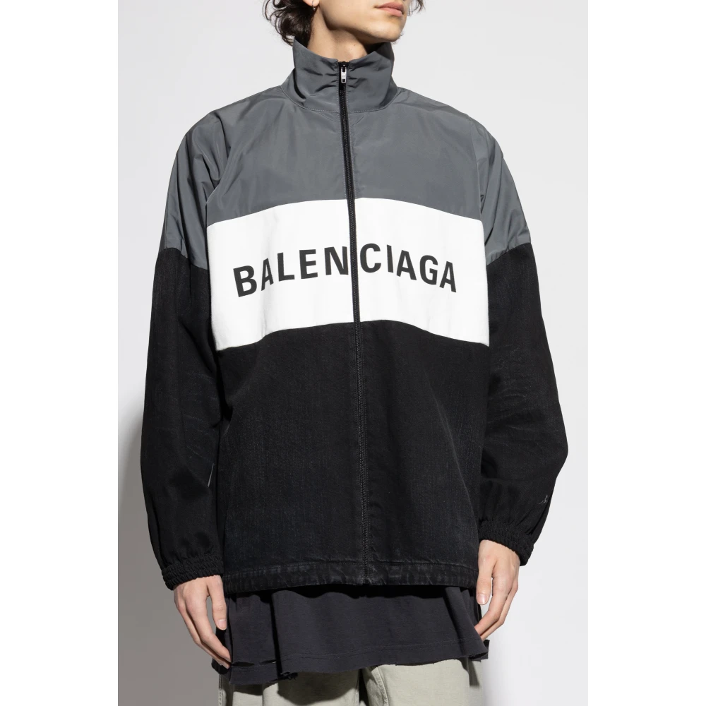 Balenciaga Logo Gedrukte Jas met Rits Gray Heren