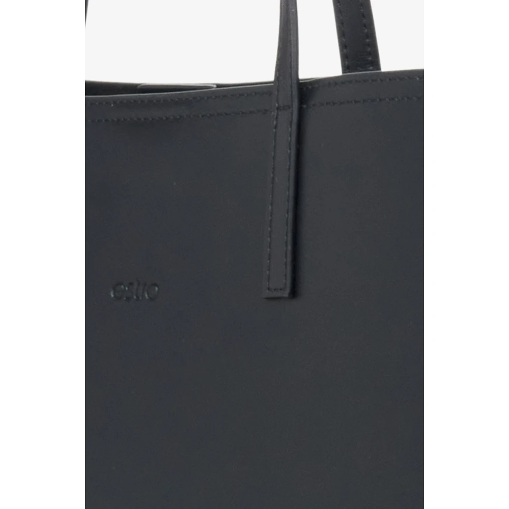 Estro Dames Zwarte Leren Shopper Tas met Matte Afwerking Er00115673 Black Dames