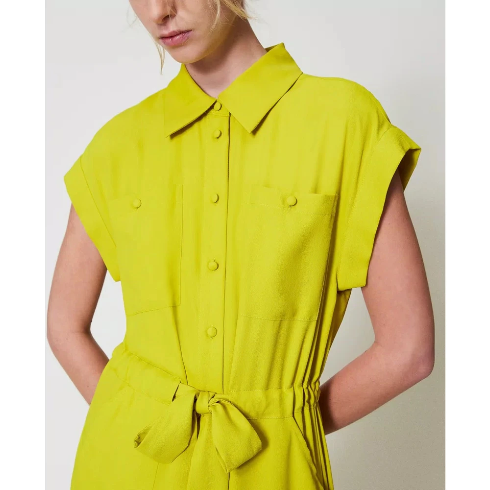 Twinset Lange Chemisier Jurk in Crepe de Chine Yellow Dames