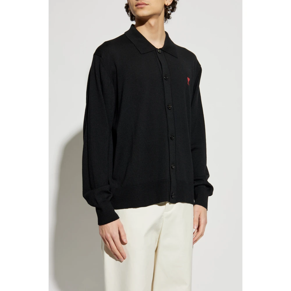 Ami Paris Wol wollen cardigan met logo Black Heren