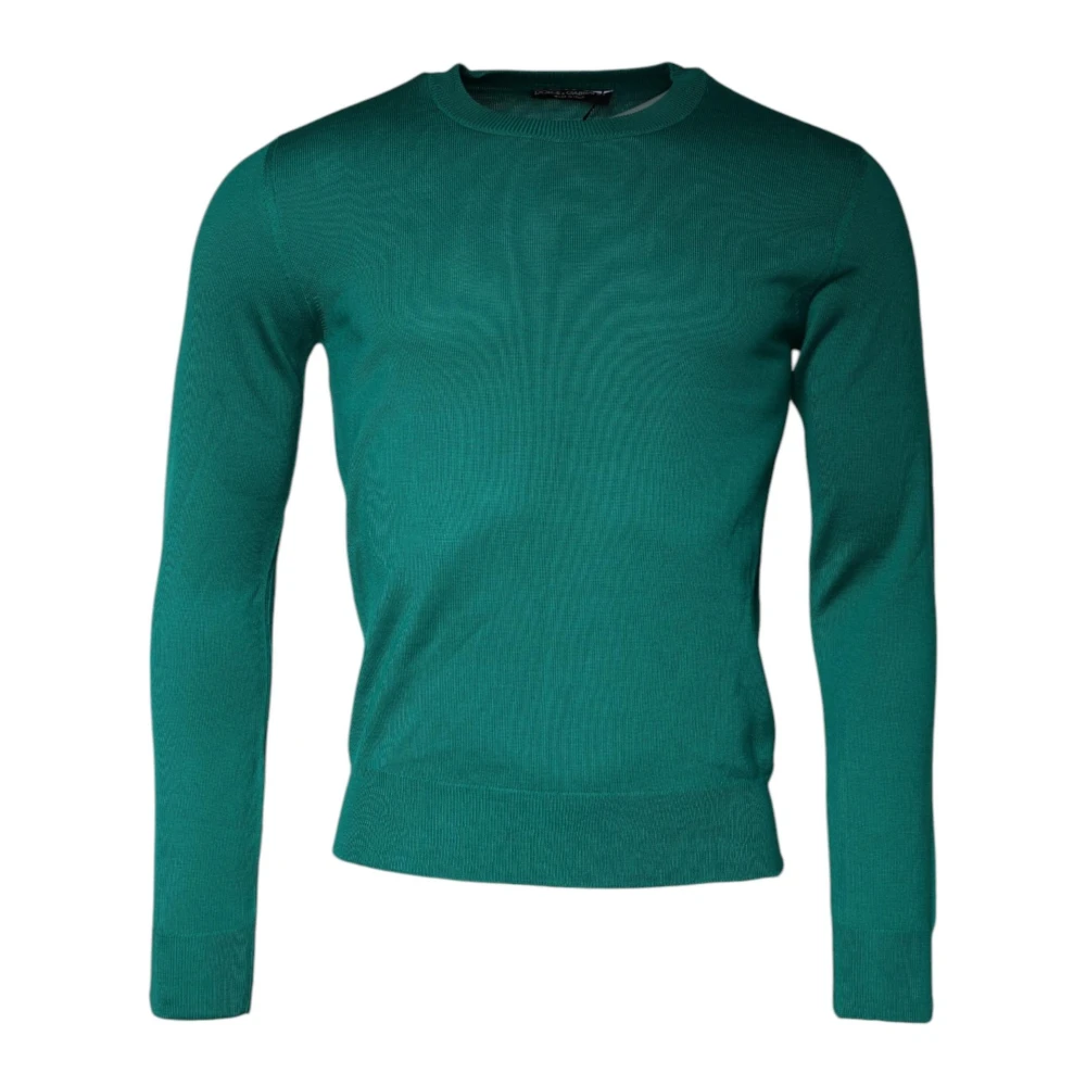 Dolce & Gabbana Men's Green Round-Neck Knitwear, Xs, Wool Knit Crew Neck Jumper