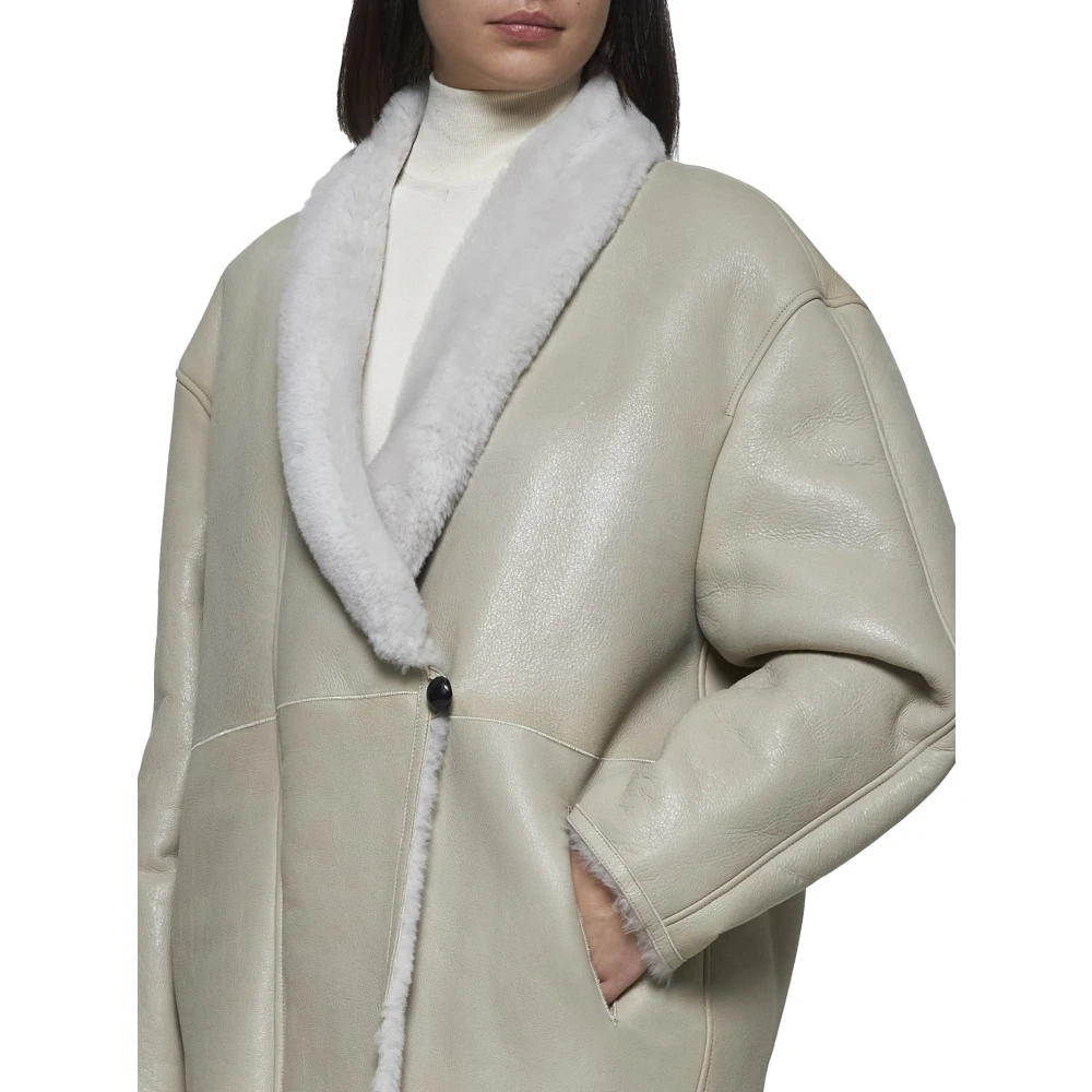 Isabel marant Omkeerbare Shearling Jas met Shawl Revers White Dames