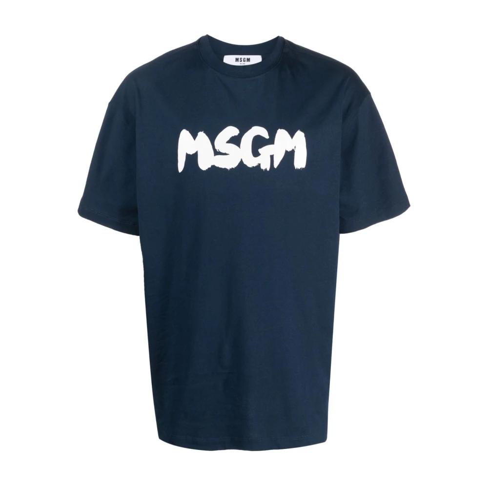 Msgm Blauw Logo T-Shirt Blue Heren