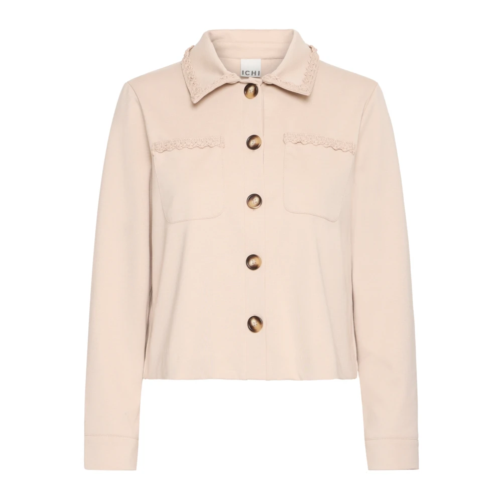 Ichi Stijlvolle Jas met Ruchedetails Beige Dames