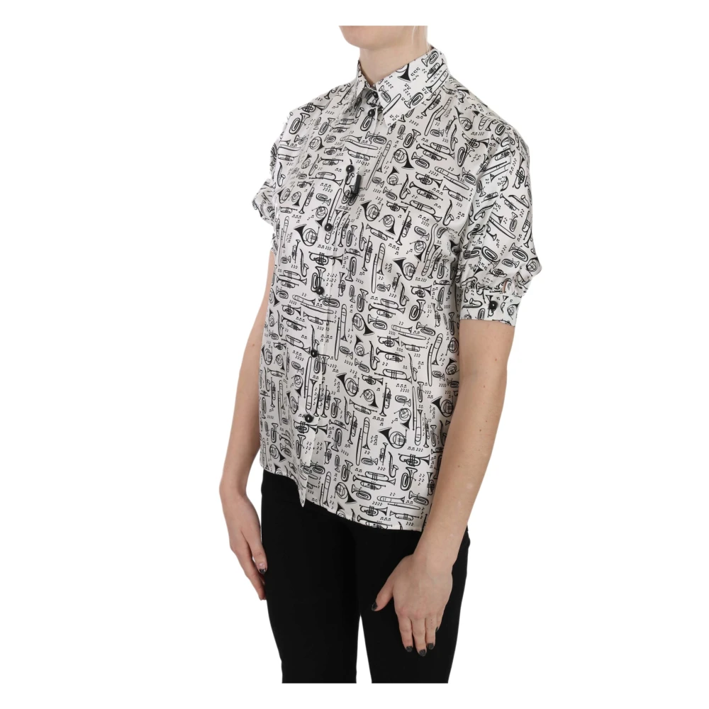 Dolce & Gabbana Trumpet Print Zijden Top White Dames