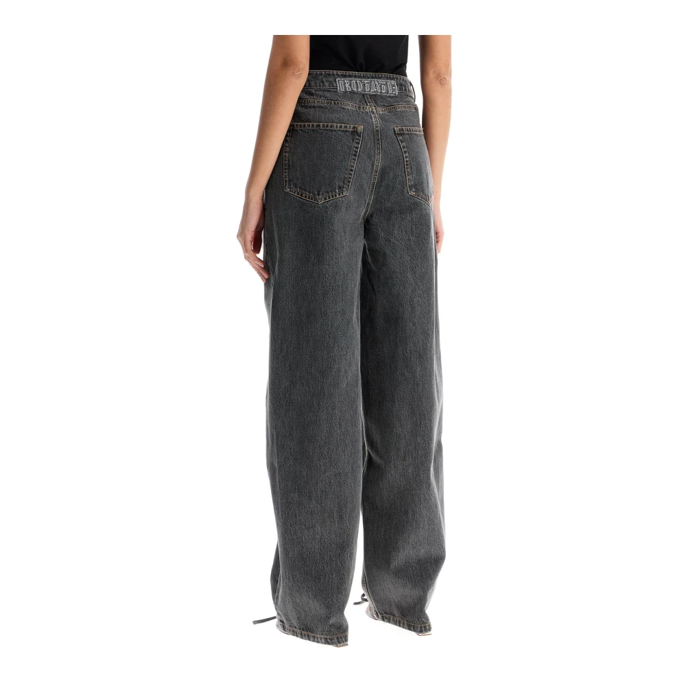 Rotate Birger Christensen Zwarte Katoenen Kant Wijde Pijp Broek Black Dames