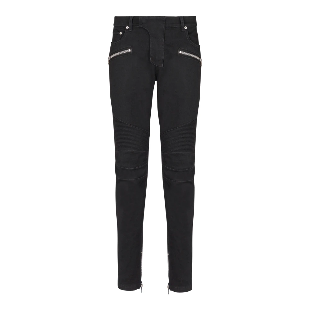 Slim-fit biker jeans i svart denim