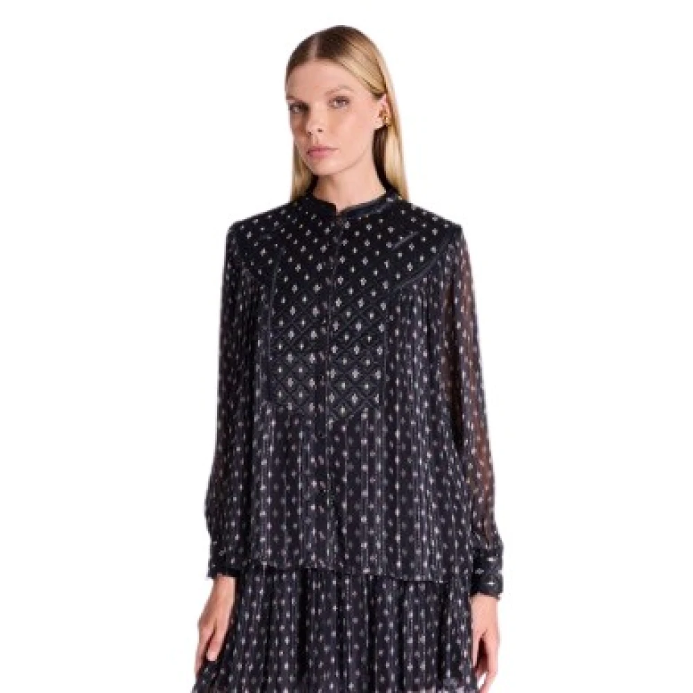 Berenice Elegante Zwarte Blouse met Satijnen Detail Black Dames