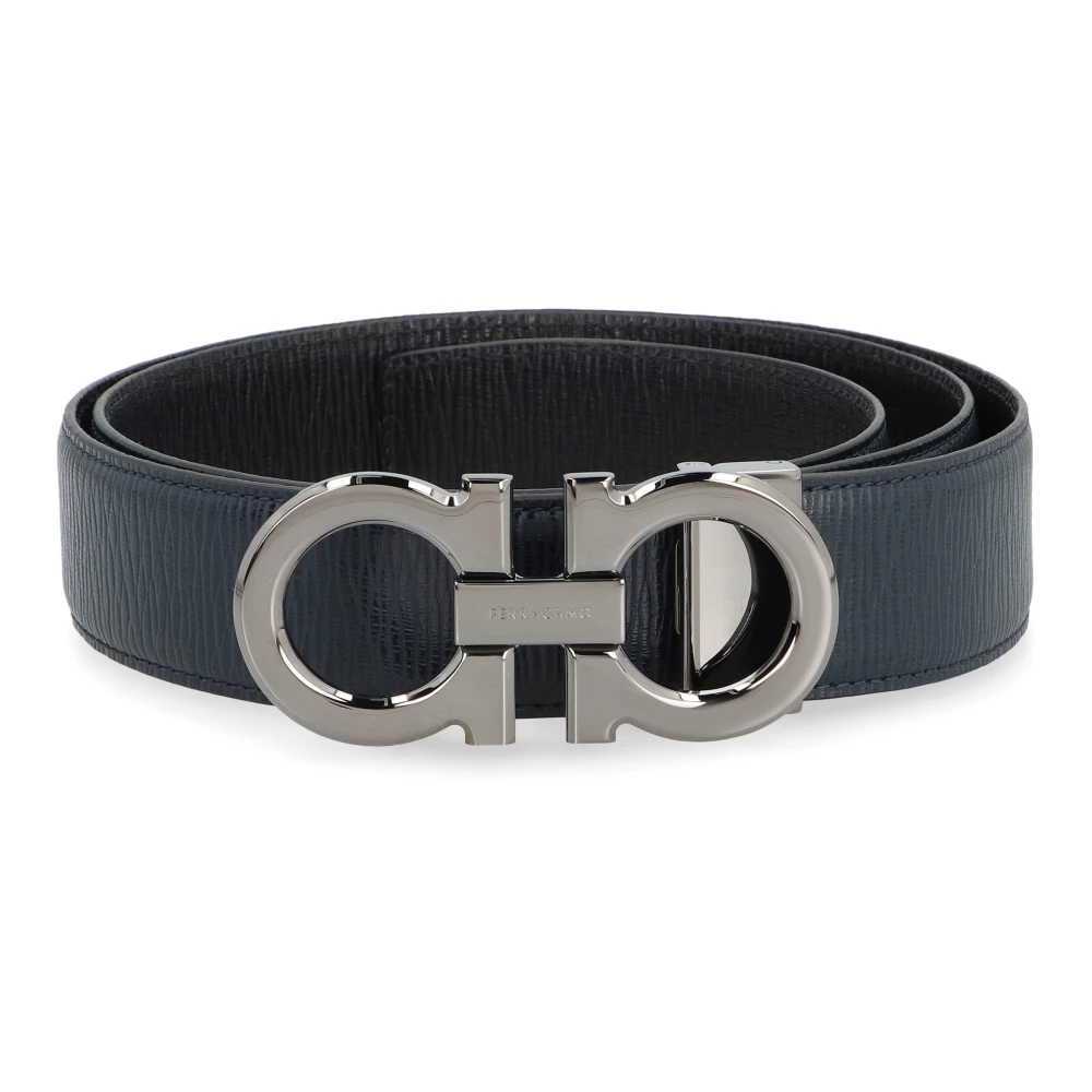 Ferragamo Mannelijk Blauw Omkeerbare Leren Riem Met Gancini-Gesp