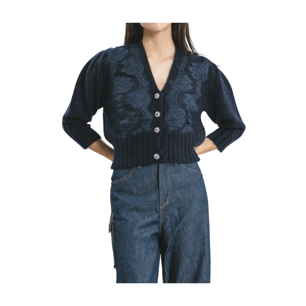 Pink Memories Mohair Vest met Kant Details Blue Dames