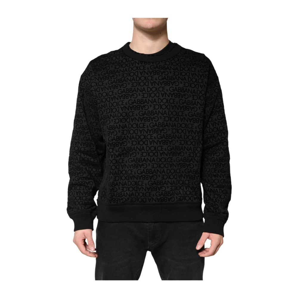 Dolce & Gabbana Men's Black Sweatshirts, S, Monogram Crew Neck Sweatshirt Jumper