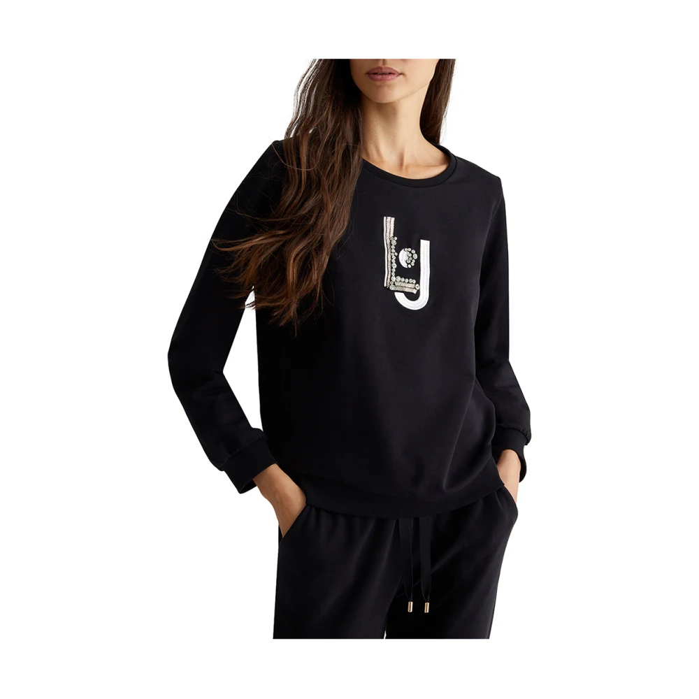 Liu Jo Zwarte Sweater Elegant Veelzijdig Geborduurd Black Dames