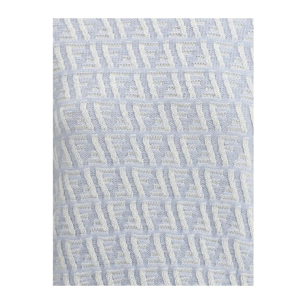 Fendi Zijden Jacquard Sweater met Ribbed Trim Blue Dames