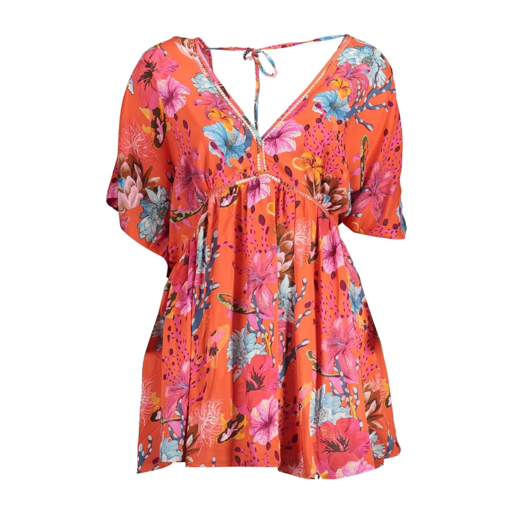 Desigual Women's Red Floral Kaftan Dress V-Neck
